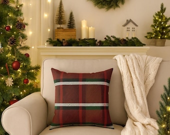 Red Green Tartan Plaid Pillow | Spun Polyester Square Pillow
