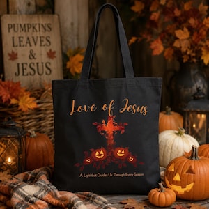 Bolso de mano de lona de algodón con diseño floral y cruz "Amor de Jesús" / Bolso de mano de lona con versículos cristianos