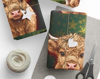 Highland Cow Wrapping Paper | Festive Cattle Pattern Holiday Wrap