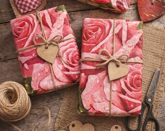 Pink Rose Bouquet wrapping paper | Floral Valentine gift wrap