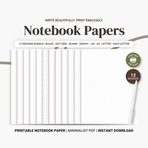 Plantillas imprimibles de papel para cuadernos con cuadrícula rayada para estudiantes universitarios (PDF)
