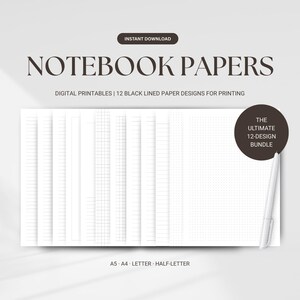 Plantillas de papel para cuadernos imprimibles, con renglones universitarios, rayadas y con cuadrícula de puntos (PDF en formatos A4 y A5)