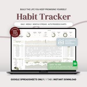 Habit Tracker Google Sheets Daily Routine Schedule Streak Chart