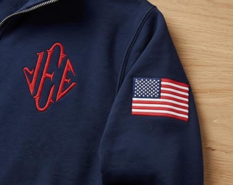 Embroidered J.E.E Epstein Quarter Zip Sweashirt USA Sleeve Sweatshirt, Monogram Quarter Zip Embroidered Shirt