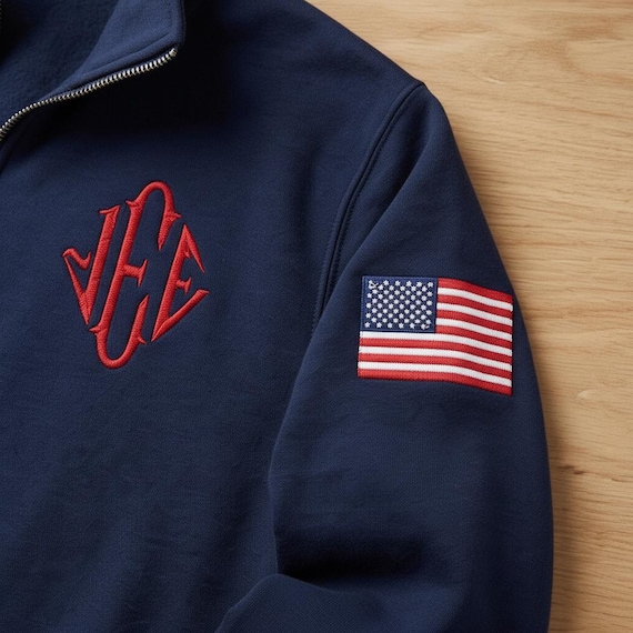 Embroidered J.E.E Epstein Quarter Zip Sweashirt USA Sleeve