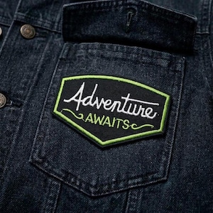 Adventure Awaits Finally Home Embroidered Patch, Nature Inspired Rectangular Patch for Jacket, Backpack, Hat