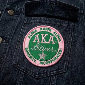 AKA 1908 Silver Rectangular Embroidered Patch, Alpha Kappa Alpha Sorority Greek Letter Patch