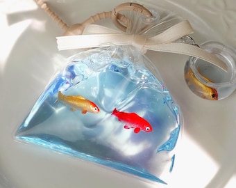 Goldfish Bag Squishy Charm, Realistic Water Feel Silicone Fidget Keychain, Handcrafted Fish Lover Gift