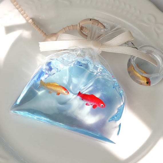 Handmade Goldfish Bag Squishy Keychain, Stress Relief Fidget Toy，Gift for Fish Lover