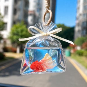Goldfish Bag Squishy Charm, Realistic Water Feel Silicone Fidget Keychain, Handcrafted Fish Lover Gift