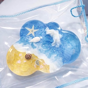 Handmade Clear Beach Cloud Squishy Toy, Silicone Sensory Fidget, Ocean Desk Decor
