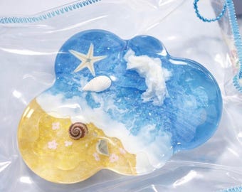 Handmade Clear Beach Cloud Squishy Toy, Silicone Sensory Fidget, Ocean Desk Decor