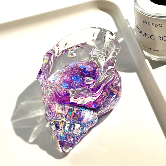 Handmade Clear Purple Seashell Squishy, Sensory Fidget Toy, Home Decor, Gifts for Her