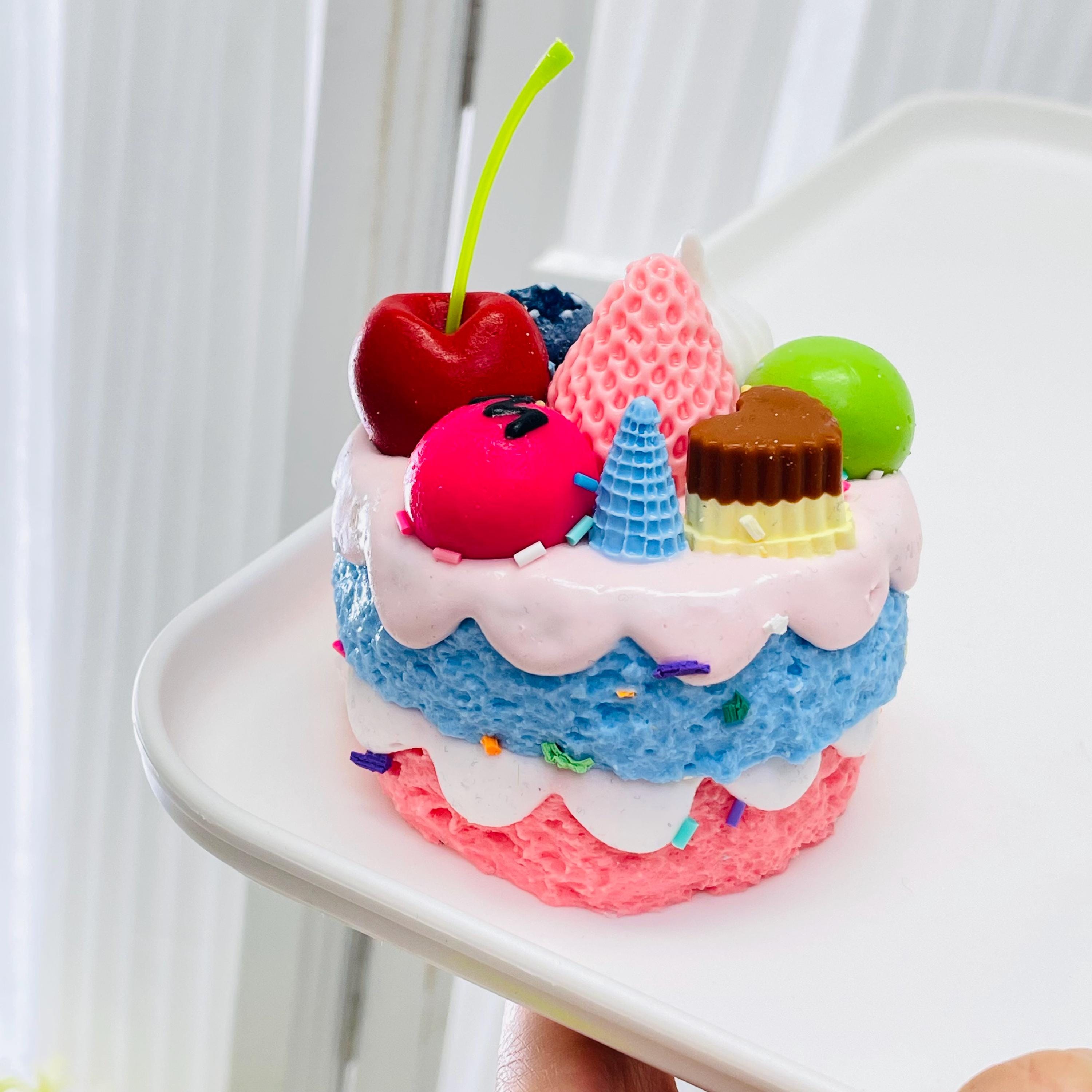 Handmade Birthday Cake Squishy, Safe-grade Silicone Fidget Toy