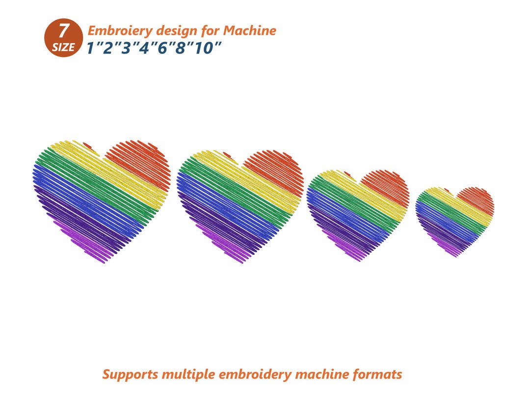 Rainbow Heart Embroidery Design Bundle 7 Sizes Machine File - Etsy