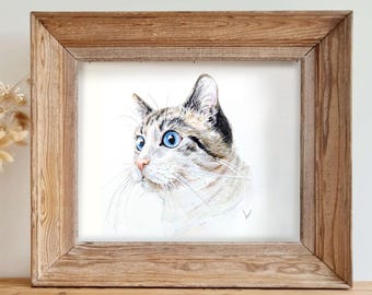 Custom watercolor portraits of your pets, hand-painted from photos. Pet paintings available in various sizes: A4 or A5.