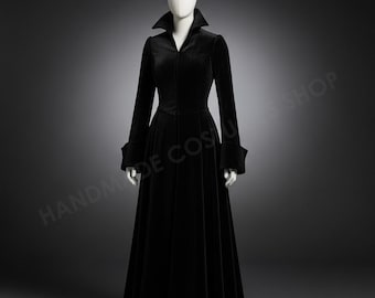 Vestido de vampiro gótico victoriano negro / Vestido de baile de terciopelo eduardiano / Disfraz de bruja vintage de manga larga