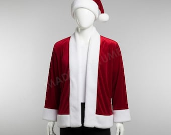 Abrigo rojo de terciopelo para hombre / Abrigo inspirado en Papá Noel con ribete de piel sintética