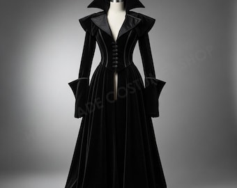 Vestido gótico negro de terciopelo – Vestido de vampira victoriana, disfraz de bruja, atuendo steampunk para cosplay, vestido de noche gótico hecho a mano