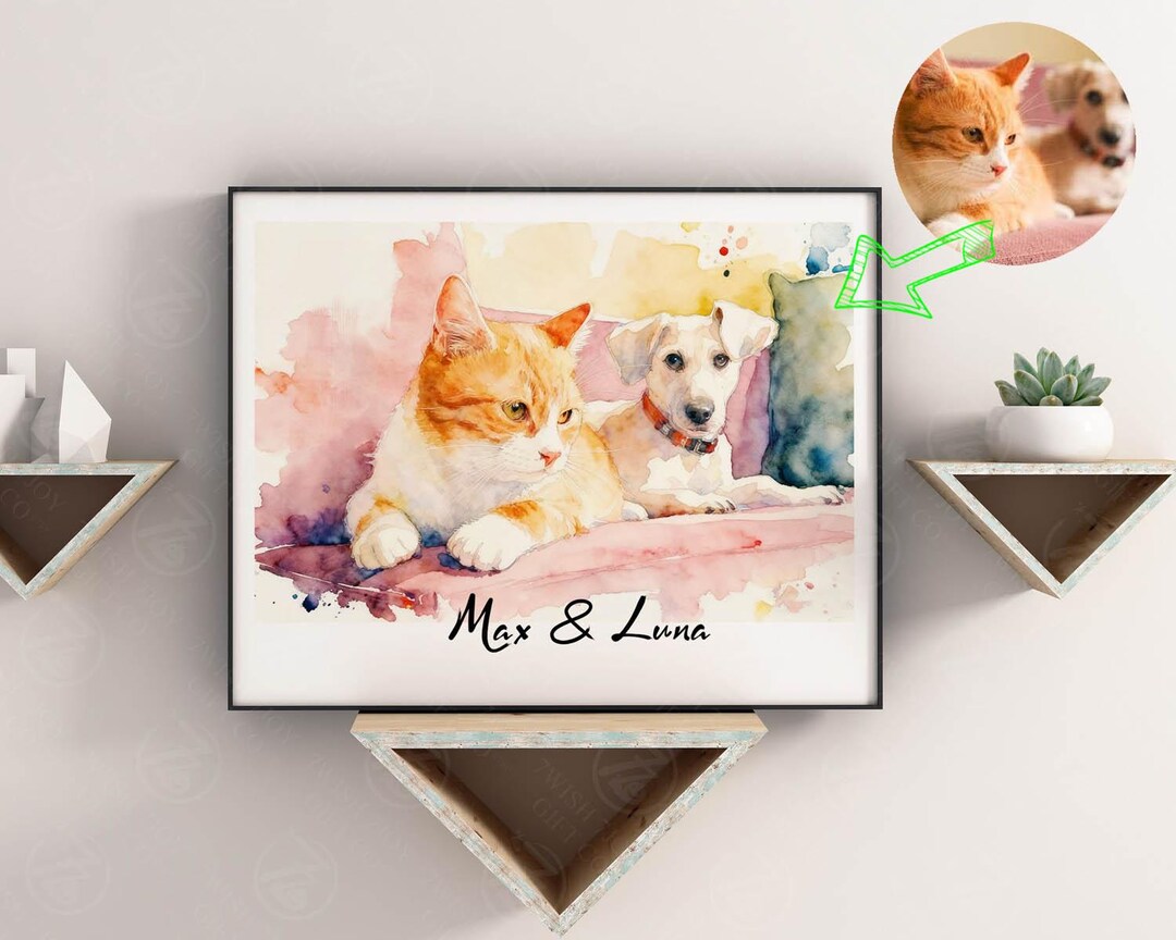 Custom Pet Portrait, Watercolor Dog Cat Painting, Personalized Memorial ...