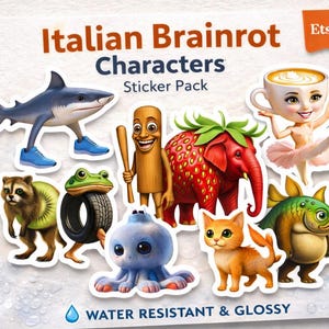 Italian Brainrot Sticker Pack (10pcs) | Funny Meme Stickers | Cute Random Character Stickers | Waterproof Vinyl Decals | Laptop Water Bottle