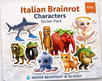 Italian Brainrot Sticker Pack (10pcs) | Funny Meme Stickers | Cute Random Character Stickers | Waterproof Vinyl Decals | Laptop Water Bottle
