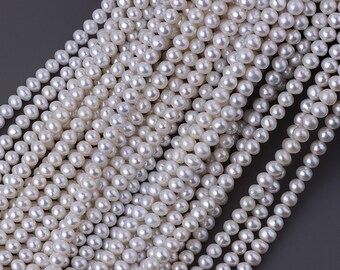 Collana di perle d'acqua dolce naturali quasi rotonde da 5-6 mm, materiale per gioielli in perle semilavorate fatte a mano, una collana lunga circa 39 cm