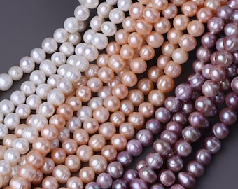 Perle quasi rotonde infilate da 8-9 mm con forte lucentezza, materiale per collana e bracciale di perle d'acqua dolce naturali, un filo lungo circa 35-36 cm