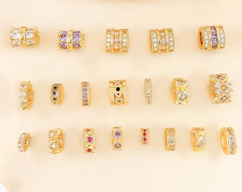 Braccialetto distanziatore con perline in oro con zirconi rotondi 18K, un pezzo