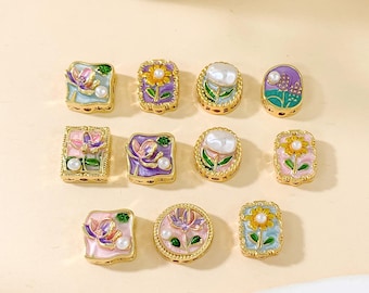 Accessori per gioielli con perline e fiori dipinti a olio, bracciale, collana, perline distanziatrici, confezione da tre pezzi