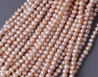 Perle d'acqua dolce naturali arancioni da 6-7 mm, quasi rotonde, materiale per collana e bracciale di perle fai da te, un filo lungo circa 35 cm