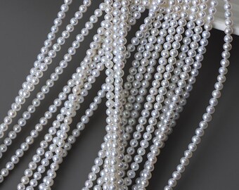 Collana di perle fai da te di perle d'acqua dolce naturali quasi rotonde da 3 mm, prodotto semilavorato, un filo lungo circa 39-40 cm