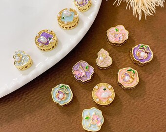 Distanziatori per collane con perline e fiori dipinti, fatti a mano, accessori per gioielli, confezione da due