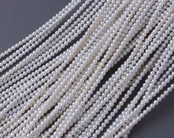 Perle d'acqua dolce naturali quasi rotonde da 3 mm, ad alta lucentezza, per gioielli con perline, una stringa lunga circa 39 cm