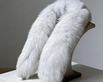 Natural Fox Fur Scarf  Fur Scarves Women Winter Fur Neck Warmer Scarf Cold Weather Rabbit Knitted Fuzzy Fluffy Real Tail Fur Scarves