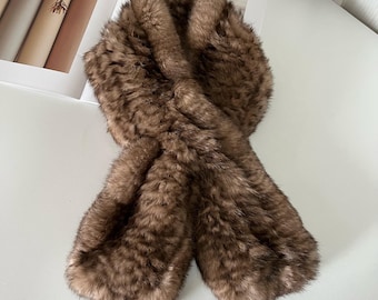 Vrouwen Echt Konijnenhaar Sjaal Pluizige Elegante Winter Sjaal Winter Warme Wrap Halswarmer Bruiloft Halsdoek Sjaals Bruin