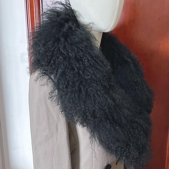 Large Real Mongolian Lamb Fur Scarf Collar Winter Warm Wrap Neckerchief  for Women Detachable Fur Collar jacket collar Black