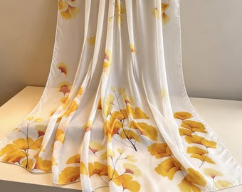 Ginkgoblad Silk Floss Sjaal Minimalistische Natuurprint Wrap Lichtgewicht Zonnebrandcrème Sjaal Doordacht cadeau voor haar