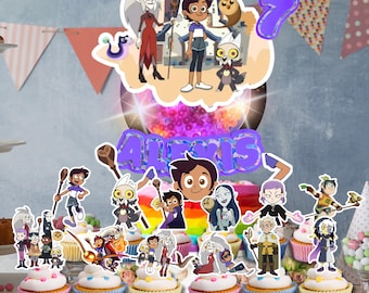 FREE Custom Owls House Name/age Cake Topper cupcake LED Lights Shaker party supplies decoration happy birthday centerpiece decor