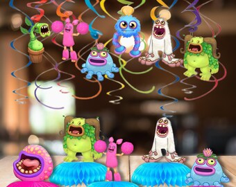 Singing Monsters Tableware banner plate cups napkins party supplies decoration happy birthday centerpiece decor baby shower boy girl kids