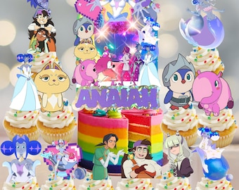 FREE Custom Knights of Guinevere Name/age Cake Topper cupcake LED Lights Shaker party supplies decoration happy birthday centerpiece