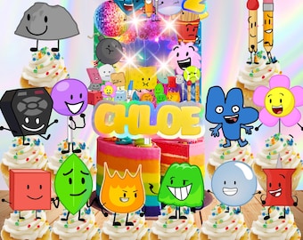 FREE Custom BFDI Battle Dream Name/age Cake Topper cupcake LED Lights Shaker party supplies decoration happy birthday centerpiece decor