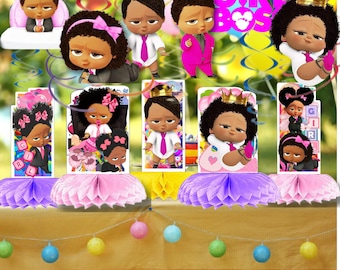 Ebony BOSS Girl baby Tableware banner plate napkins party supplies decoration happy birthday centerpiece decor baby shower boy girl kids