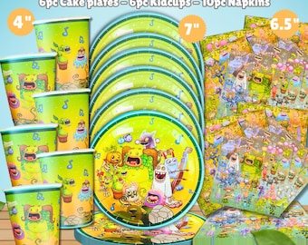 Singing Monsters Tableware banner plate cups napkins party supplies decoration happy birthday centerpiece decor baby shower boy girl kids