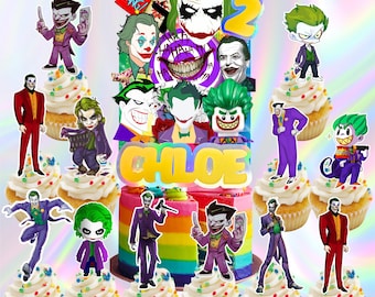 FREE Custom The Joker game Name/age Cake Topper cupcake LED Lights Shaker party supplies decoration happy birthday centerpiece decor