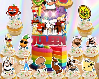 FREE Custom Pizza game Name/age Cake Topper cupcake LED Lights Shaker party supplies decoration happy birthday centerpiece decor baby