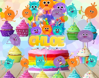 FREE Custom bumble Name/age Cake Topper cupcake LED Lights Shaker party supplies decoration happy birthday centerpiece decor
