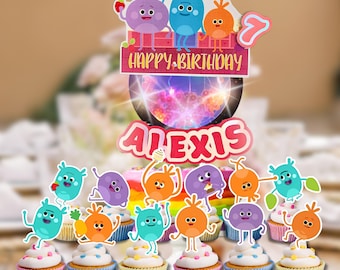 FREE Custom bumble Name/age Cake Topper cupcake LED Lights Shaker party supplies decoration happy birthday centerpiece decor