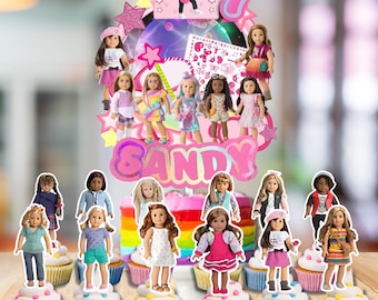 FREE Custom Doll House Name/age Cake Topper cupcake LED Lights Shaker party supplies decoration happy birthday centerpiece decor