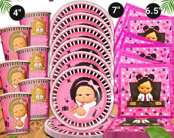 Ebony BOSS Girl baby Tableware banner plate napkins party supplies decoration happy birthday centerpiece decor baby shower boy girl kids